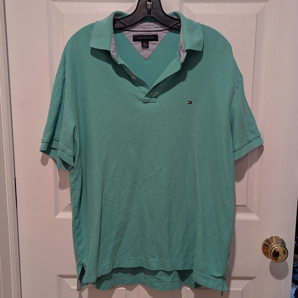 Coastal Grandpa Tommy Hilfiger Size Large Seafoam Green ButtonPolo Shirt Preppy